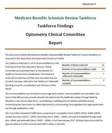 Taskforce Findings – Optometry Clinical Committee Report cover