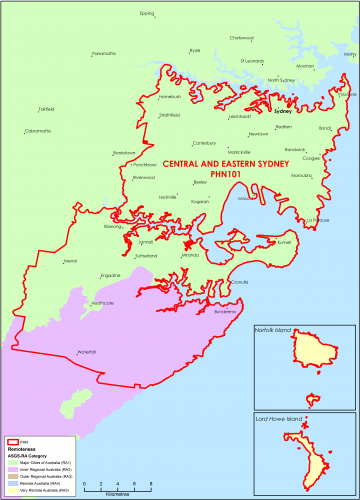 Central and Eastern Sydney PHN ASGS remoteness area map