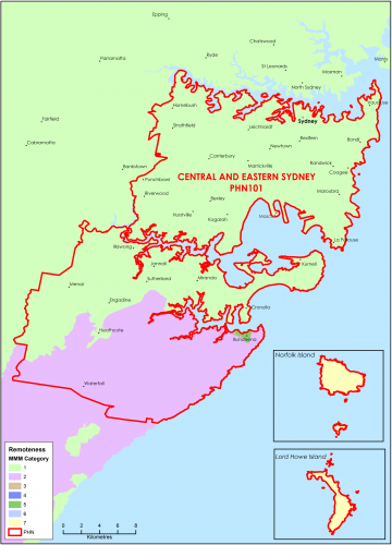 Central and Eastern Sydney PHN MMM remoteness area map