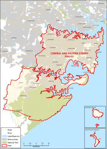 Central and Eastern Sydney PHN topographic map