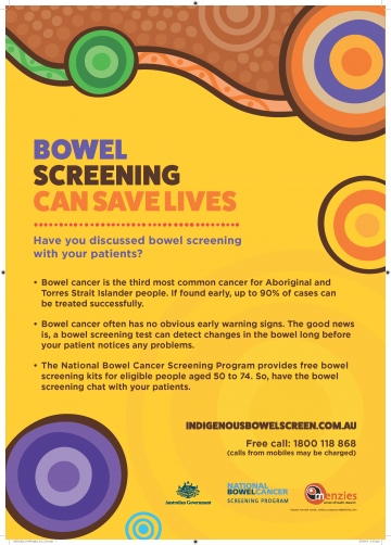 National Bowel Cancer Screening Program – Indigenous bowel screening A4 poster for health professionals