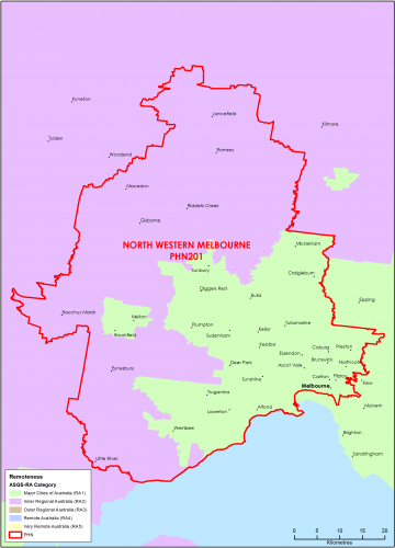 North Western Melbourne PHN ASGS remoteness area map