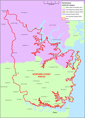 Northern Sydney PHN ASGS remoteness area map