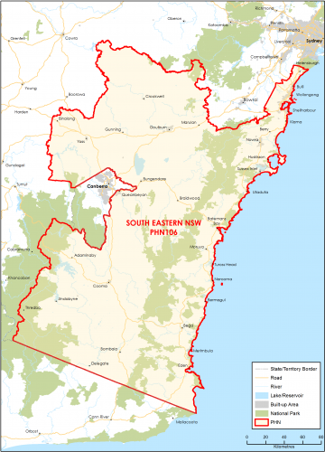 South Eastern New South Wales PHN topographic map
