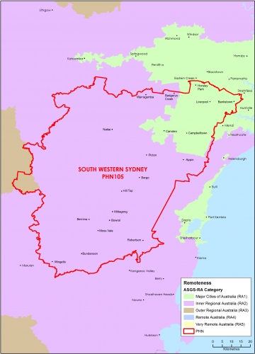 South Western Sydney PHN ASGS remoteness area map