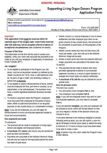 Supporting Living Organ Donors Program claim form