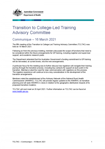 TCLTAC - Communique - 16 March 2021 cover