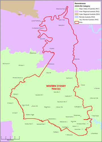 Western Sydney PHN ASGS remoteness area map