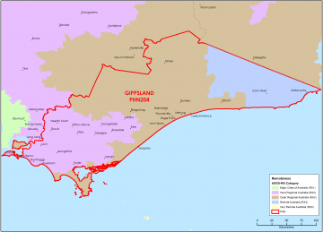 Gippsland PHN ASGS remoteness area map