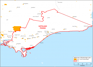Gippsland PHN socioeconomic disadvantage map