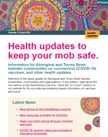 Key updates for Aboriginal and Torres Strait Islander communities – 13 April 2021