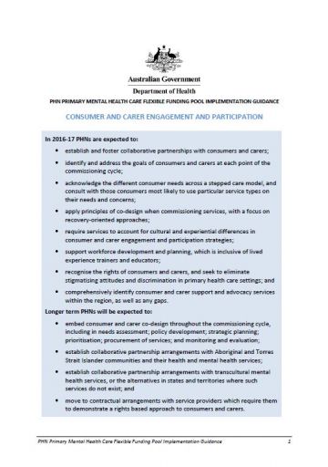 Cover image for Primary Health Networks (PHN) mental health care guidance – consumer and carer engagement and participation