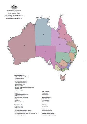 Primary Health Networks (PHNs) national map of PHN boundaries