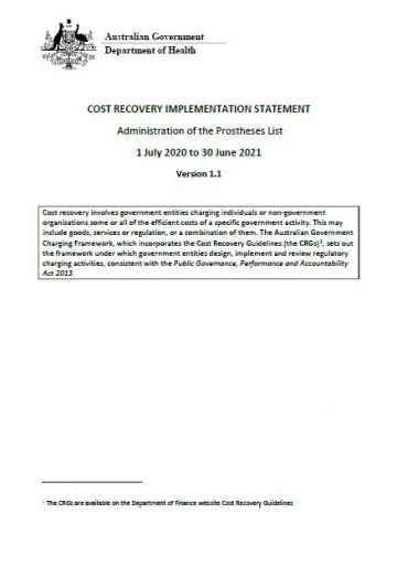 Prostheses List Cost Recovery Implementation Statement cover