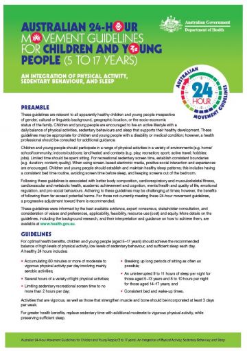 Cover image for 24-hour movement guidelines – children and young people (5 to 17 years) – fact sheet