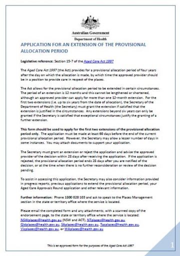 Application for and Extension of the Provisional Allocation Period Form