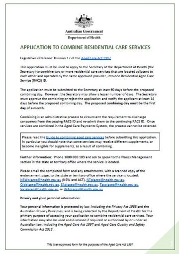 Application to Combine Residential Care Services Form