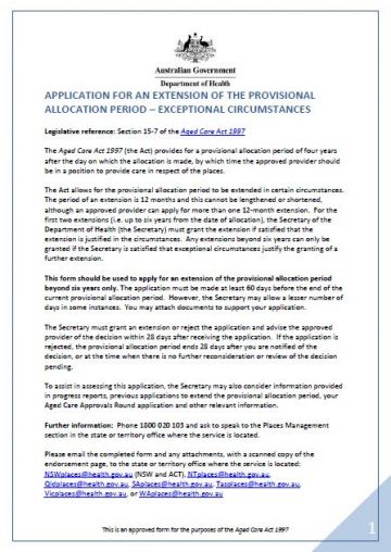 Application to Extend a Provisional Allocation Period – Exceptional Circumstances