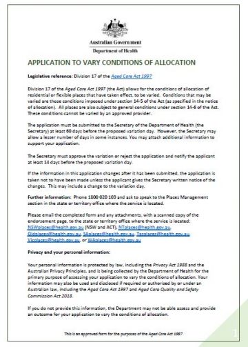 Application to Vary Conditions of Allocation