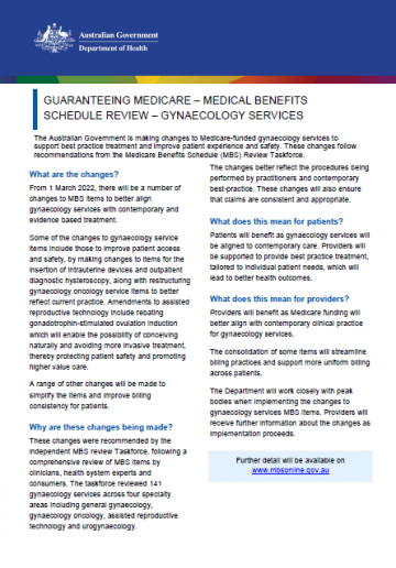 Cover image for the Gynaecology services fact sheet