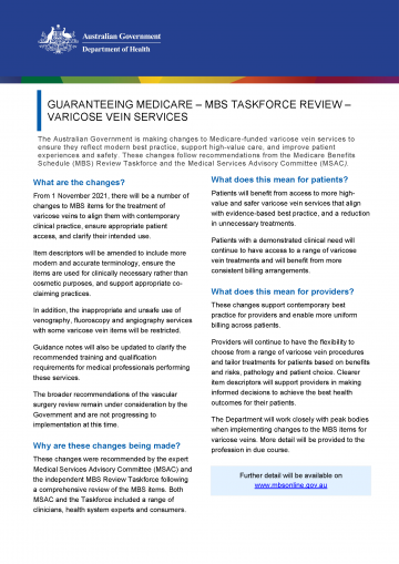 Cover image for the Medical Benefits Schedule review on Vascular (Varicose Veins)