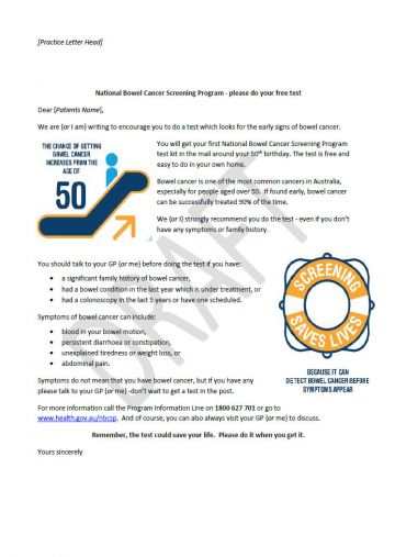 National Bowel Cancer Screening Program – GP letter template