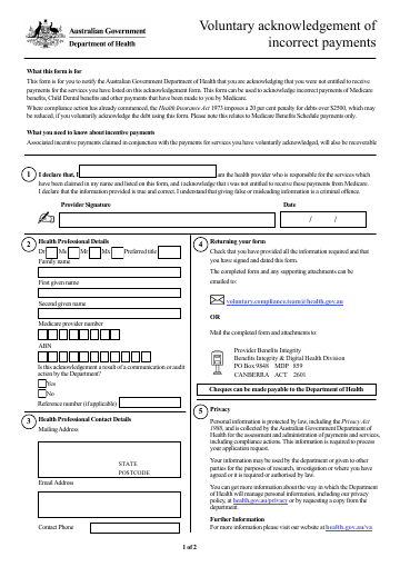 Cover of voluntary acknowledgement form