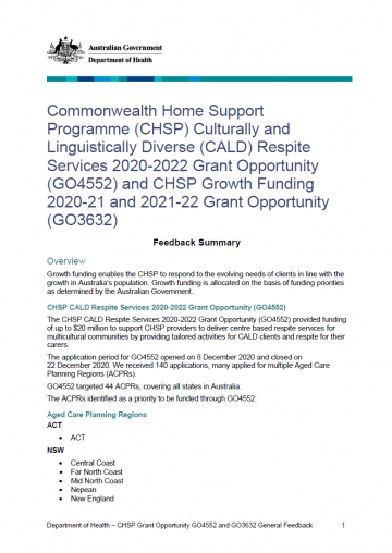 Commonwealth Home Support Programme (CHSP) Growth Funding Round feedback summary