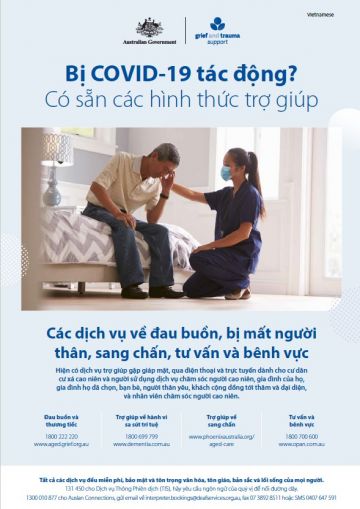 Coronavirus (COVID-19) – Các dịch vụ về đau buồn, bị mất người thân, sang chấn, tư vấn và bênh vực (Grief and Trauma Support Services – Poster)