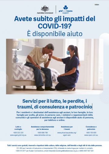 Coronavirus (COVID-19) – Servizi per il lutto, le perdite, i traumi, di consulenza e patrocinio (Grief and Trauma Support Services – Poster)