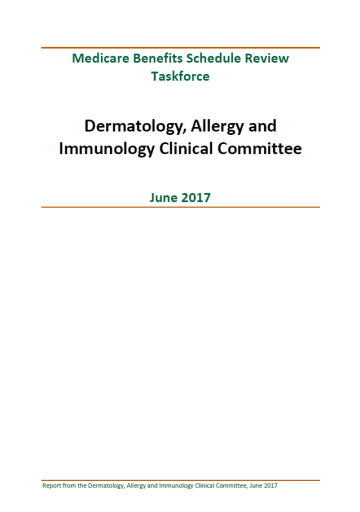 Cover image of final clinical committee report for Dermatology, Allergy and Immunology.