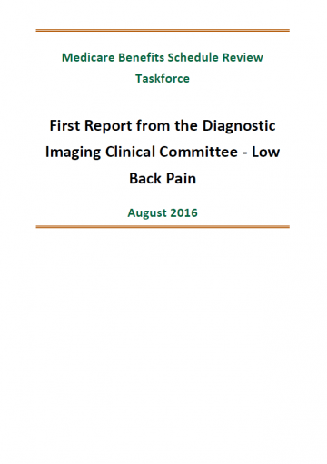 Cover image of final clinical committee report for Diagnostic Imaging – Low Back Pain