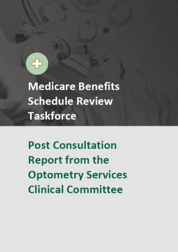 Cover image of final clinical committee report for Optometry Services