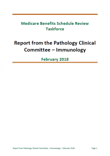 Cover image of final clinical committee report for Pathology – Immunology