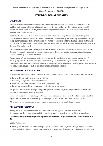 Cover image for the GO2814 General Applicant feed back