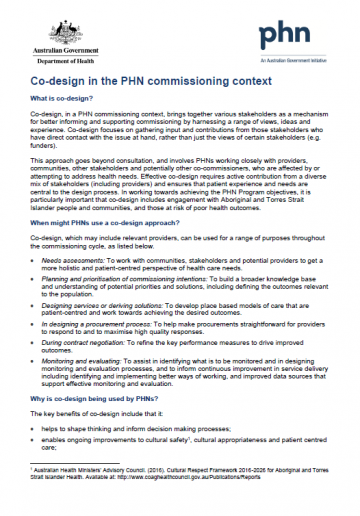 Cover image for Primary Health Networks (PHNs) – commissioning information sheet – co-design