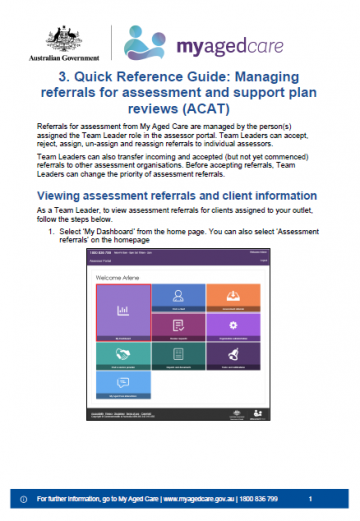 Managing Referrals for Assessment and Support Plan Reviews (ACAT)