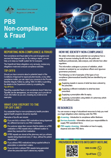 Pharmaceutical Benefits Scheme Non-compliance Fraud flyer