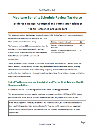 Taskforce findings – Aboriginal and Torres Strait Islander Health Reference Group report