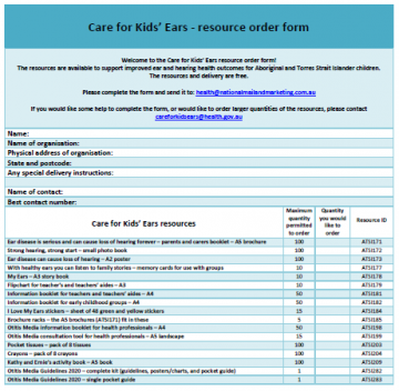 Cover image for Care for Kids’ Ears – Resource order form