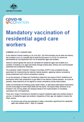 Mandatory vaccination of residential aged care workers