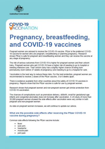 Covid 19 Vaccination Pregnancy Breastfeeding And Covid 19 Vaccines Australian Government Department Of Health
