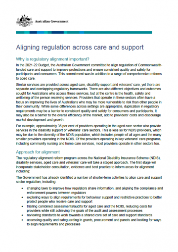 Aligning regulation across care and support