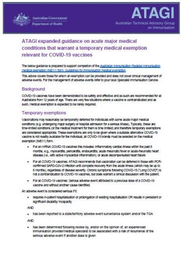 atagi expanded guidance on temporary medical exemptions for covid 19 vaccines australian government department of health