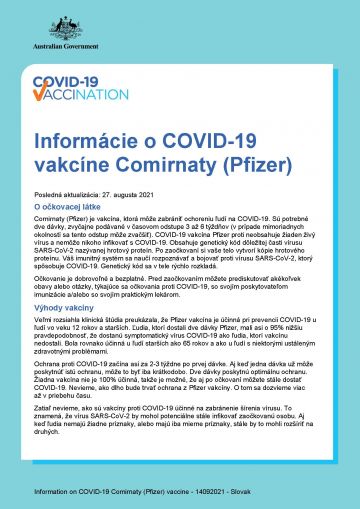 COVID-19 vaccination – Informácie o COVID-19 vakcíne Comirnaty (Pfizer) (Information on Pfizer COVID-19 vaccine)