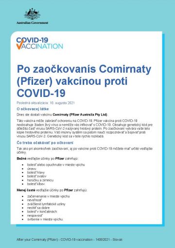 COVID-19 vaccination – Po zaočkovanís Comirnaty (Pfizer) vakcínou proti COVID-19 (After your Pfizer vaccine)