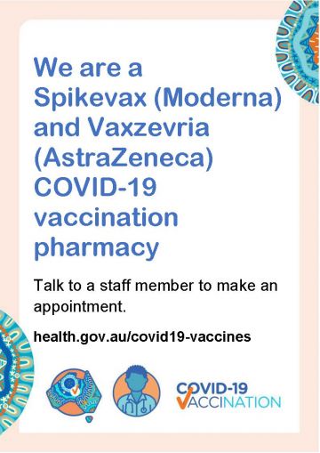 We are a Spikevax (Moderna) and Vaxzevria (AstraZeneca) COVID-19 vaccination pharmacy