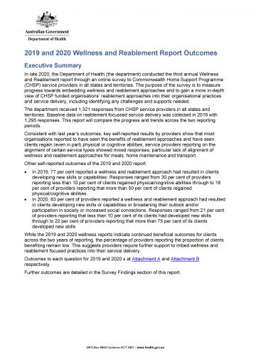 Wellness and Reablement Report Outcomes 2019 and 2020 