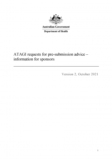 Cover from ATAGI requests for pre-submission advice - information for sponsors