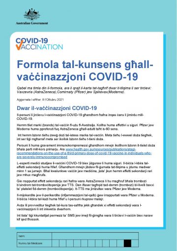 COVID 19 Vaccination Formola Tal kunsens G all va inazzjoni COVID 19 